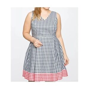 Draper James x Eloquii Gingham Dress Size 16 Navy Red White Patriotic Summer NEW